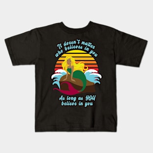 Retro Sunset with Mermaid, "Believe in YOU" Inspiration Kids T-Shirt